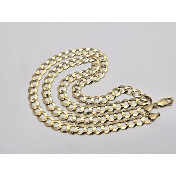 Unique 10K Karat Solid Yellow Gold Flat Curb Link Chain Necklace - 22.50" Length - Picture 2 of 15